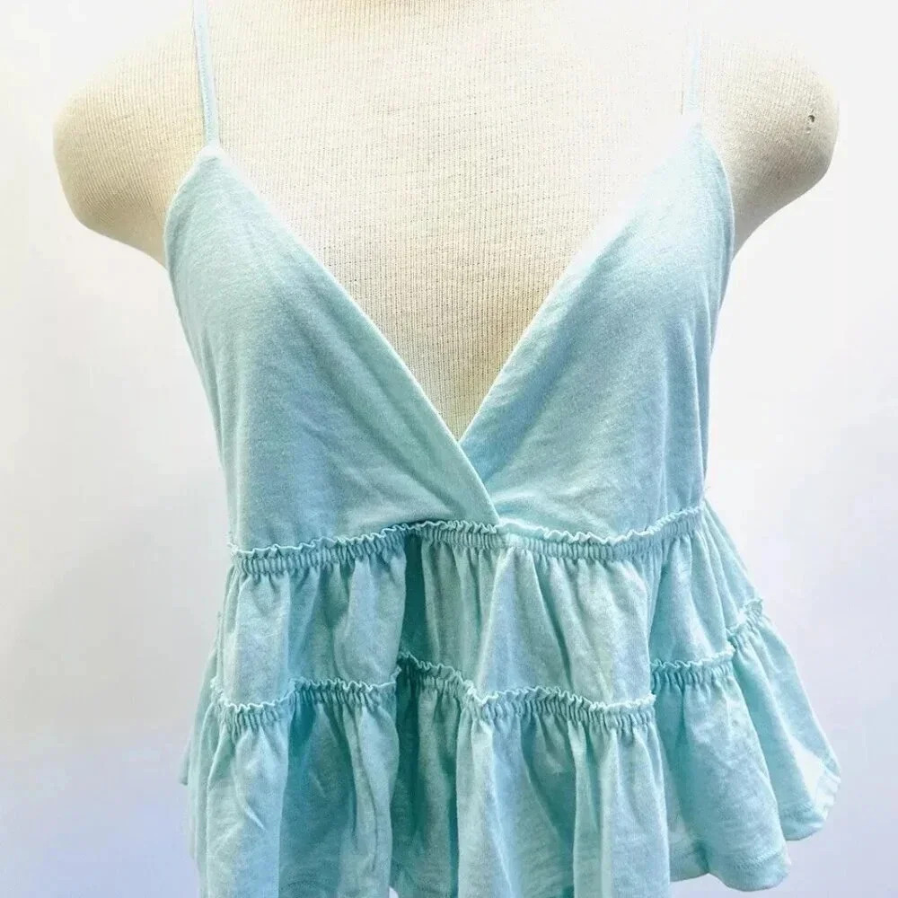 NWT SO GOODS FOR LIFE Juniors Sleeveless Straps Pullover V-Neck Blue Top Large